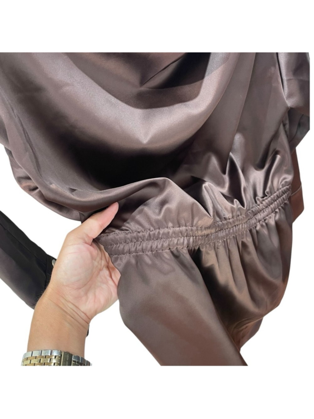 NEW Manière De Voir Dark Chocolate Brown Off Shoulder Satin Dress Size 42/ US 10 - Picture 9 of 11